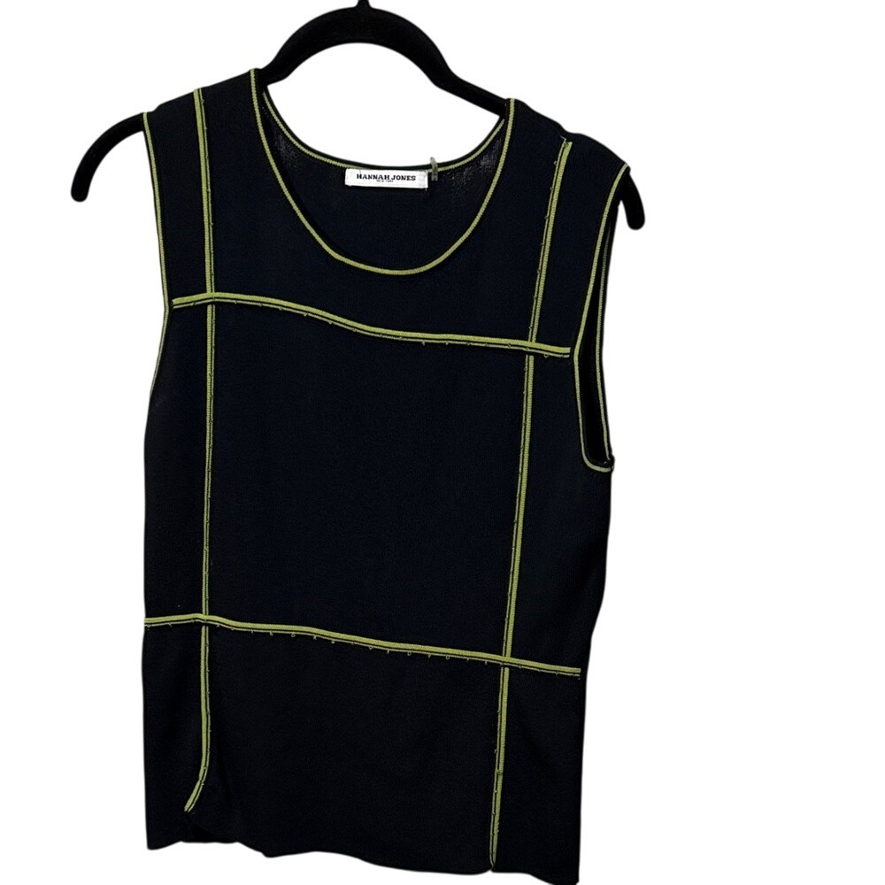 Hannah Jones New York Black Sleeveless Tank Top with Green Trim